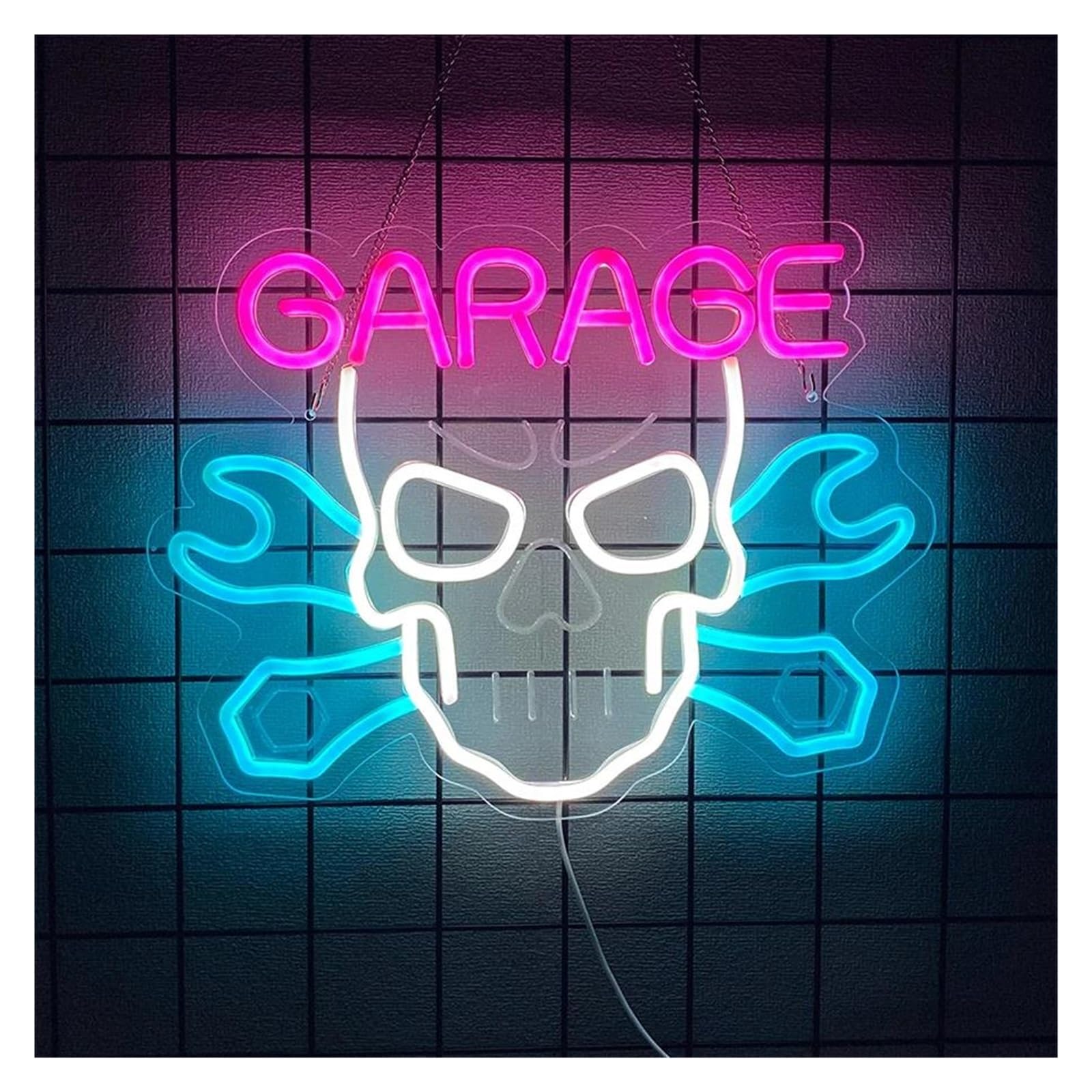 LEMST Signs Lamp Skull Garage Car Service Automotive Neon Sign for Wall Décor with Switch Neon Signs Light 31cmх40.6cm
