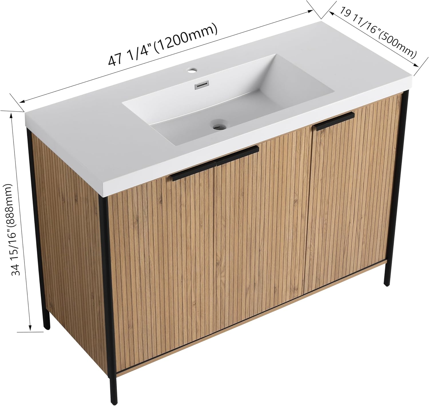 VISRASK 60" Freestanding Double Sink Bathroom Vanity,White Glossy Resin Sinks,4 Soft-Close Doors,Modern Wooden Storage Cabinet with Adjustable Shelves, Moisture-Resistant Plywood,Stripe Pattern Design