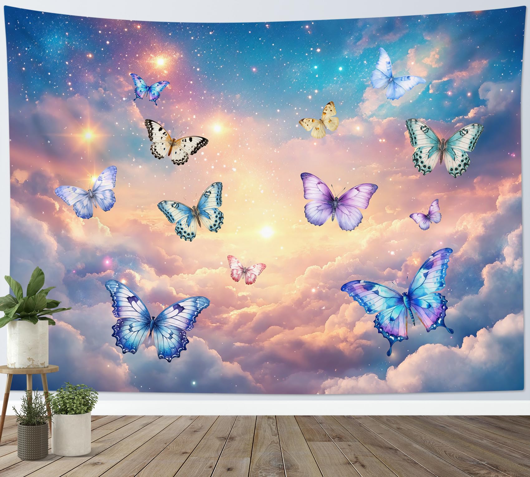LB Fantasy Cloud Tapestry Wall Hanging Aesthetic Butterfly Blue Starry Sky Wall Decor for Living Room Bedroom Home Office,92x70 inch โ image 1