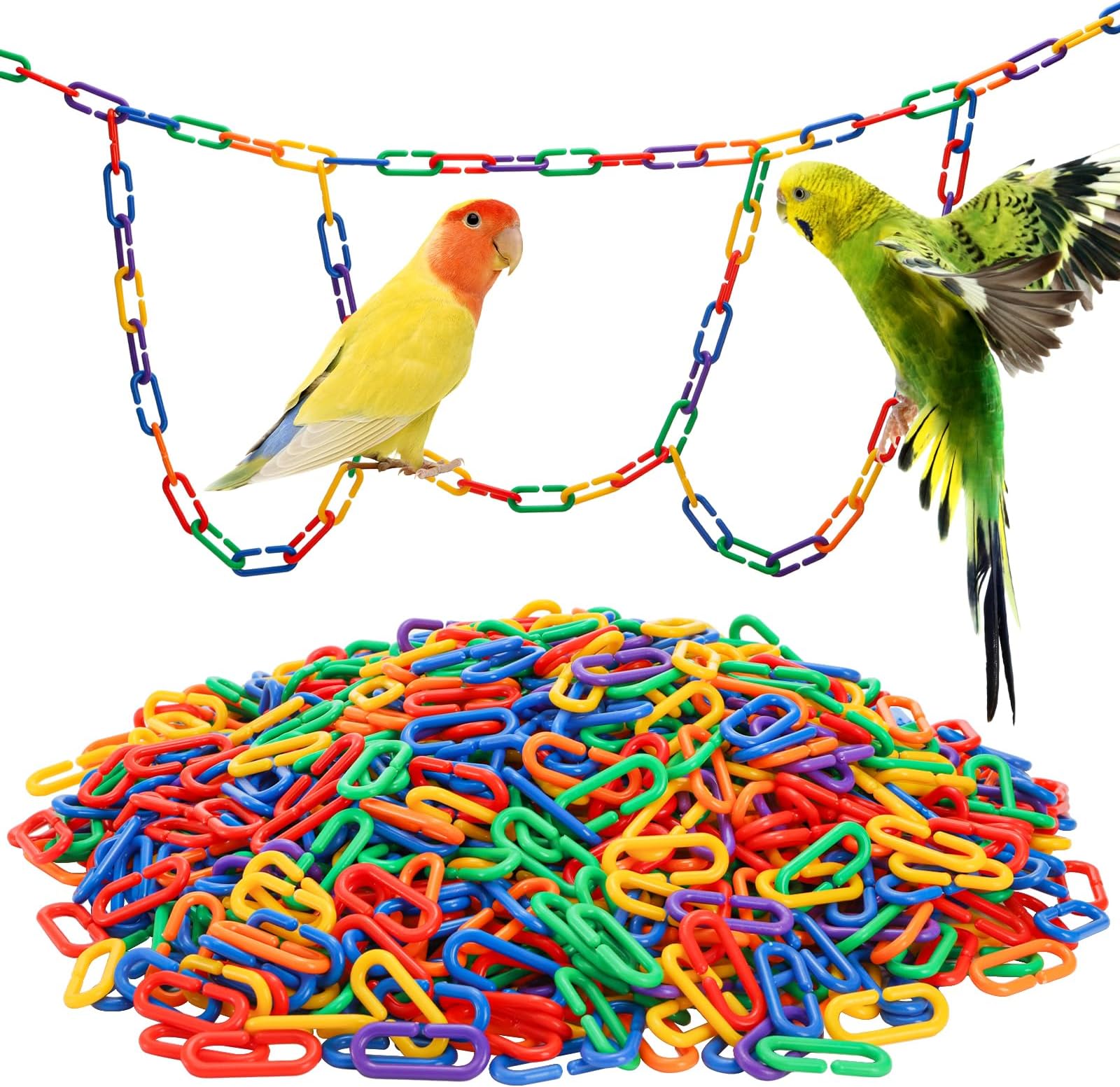 Suwimut 1000 Pieces Plastic C-Clip Hooks Chain Links, Interchangeable Rainbow C-Links Kids Learning Toys for Classroom Preschool, Sugar Glider Swing Climbing Cage Toys for Small Pet Rat Parrot Bird