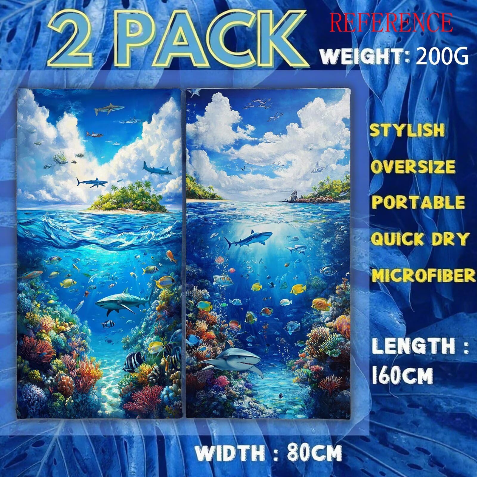 Ręcznik plażowy ocean ręczniki plażowe dla dorosłych 220 x 100 cm koralowy ręcznik z mikrofibry ręcznik kąpielowy bez piasku, chłonny szybkoschnący lekkie akcesoria plażowe do pływania, wakacji, jogi