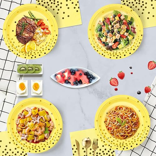 Miniatura 3 de 140 decoraciones amarillas para fiestas, platos de papel, servilletas, vasos, cubiertos para cumpleaños, bodas, baby shower, sirve para 20 invitados