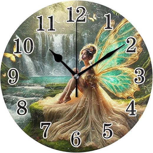 Butterfly Fairy Wall Clocks 10 Inch Battery Operated Wall Clock Non Ticking for Living Room Office Bedroom Decor