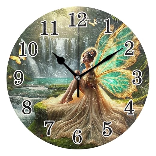 Butterfly Fairy Wall Clocks 10 Inch Battery Operated Wall Clock Non Ticking for Living Room Office