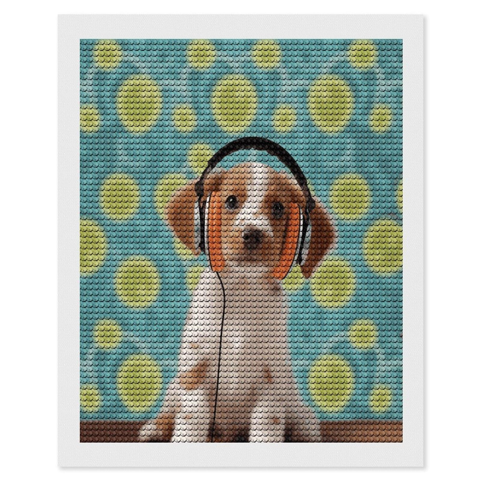 JTREHY Puppy with Headphones Diamond Art Kits Personalized DIY Round Diamond Painting Kits for Beginner Full Drill Diamonds Dots Paintings for Adults Gem Art Crafts Home Decor
