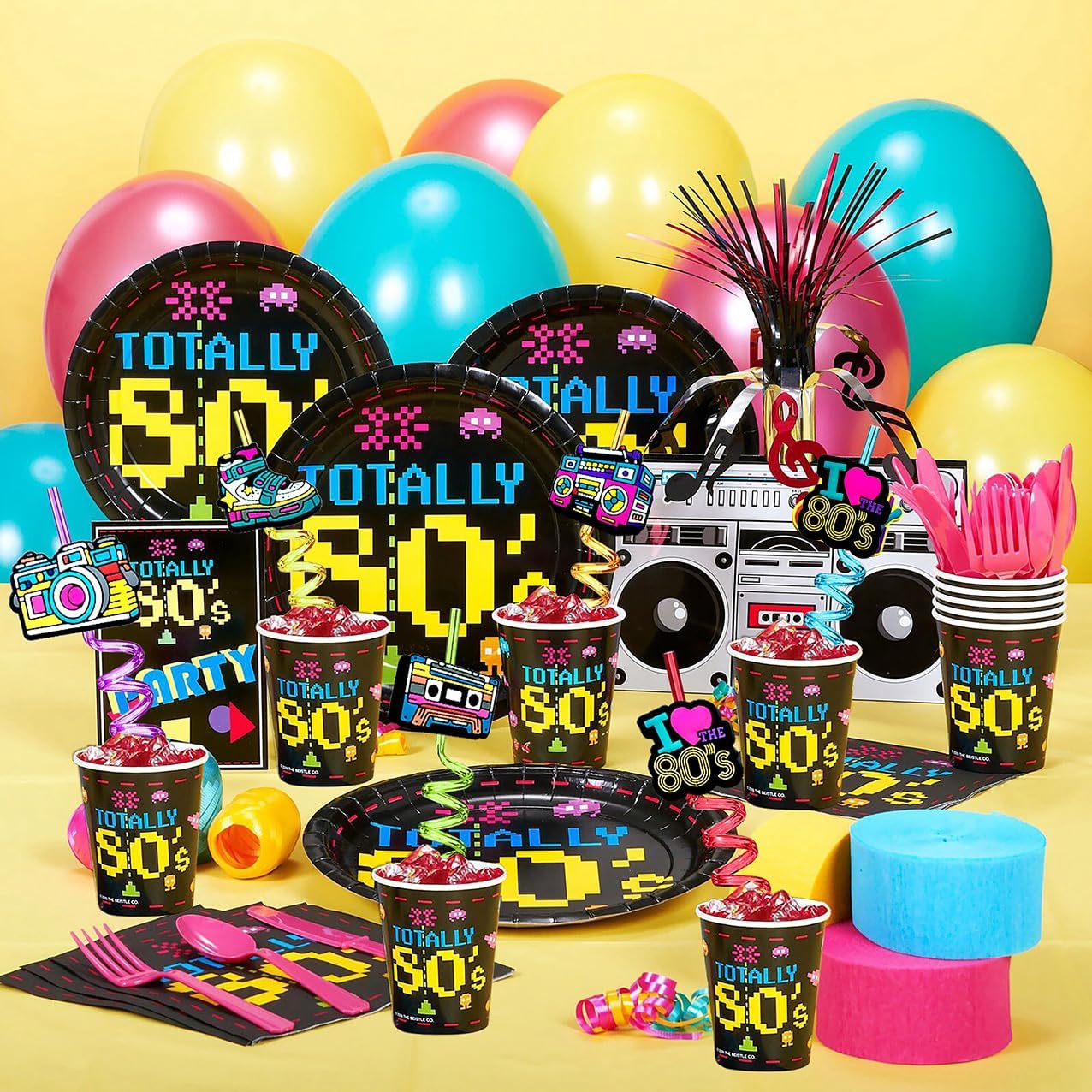 24PCS 80s Party Straws, Reusable Retro Swirl Straws with 2 Cleaning Brushes