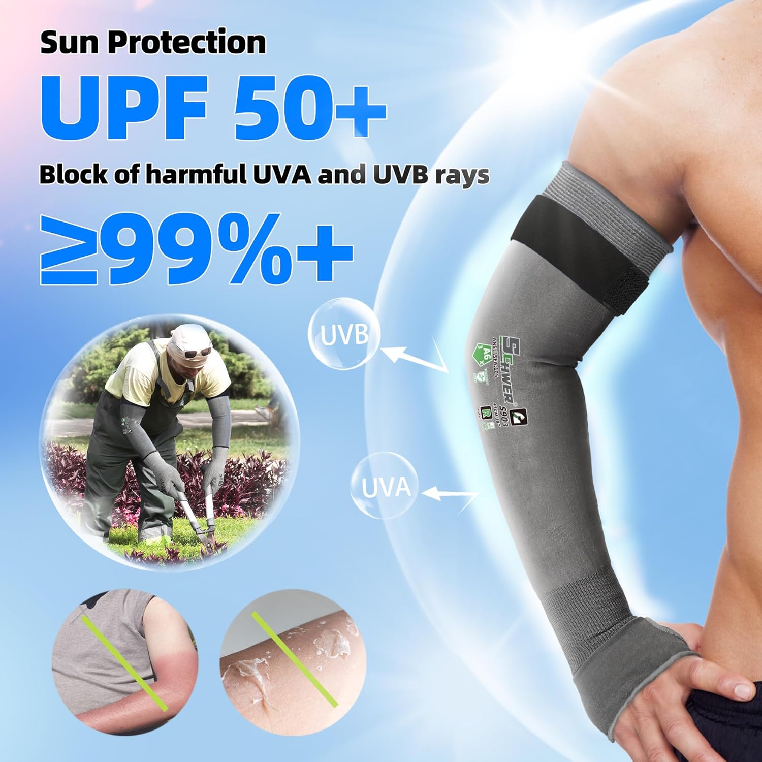 Schwer AIR-SKIN ANSI A6 Cut Resistant Arm Sleeves for Men & Women, Arm Protectors for High Risk Work, Gardening Sleeves, 10 Pairs, Dark Grey, 18 IN