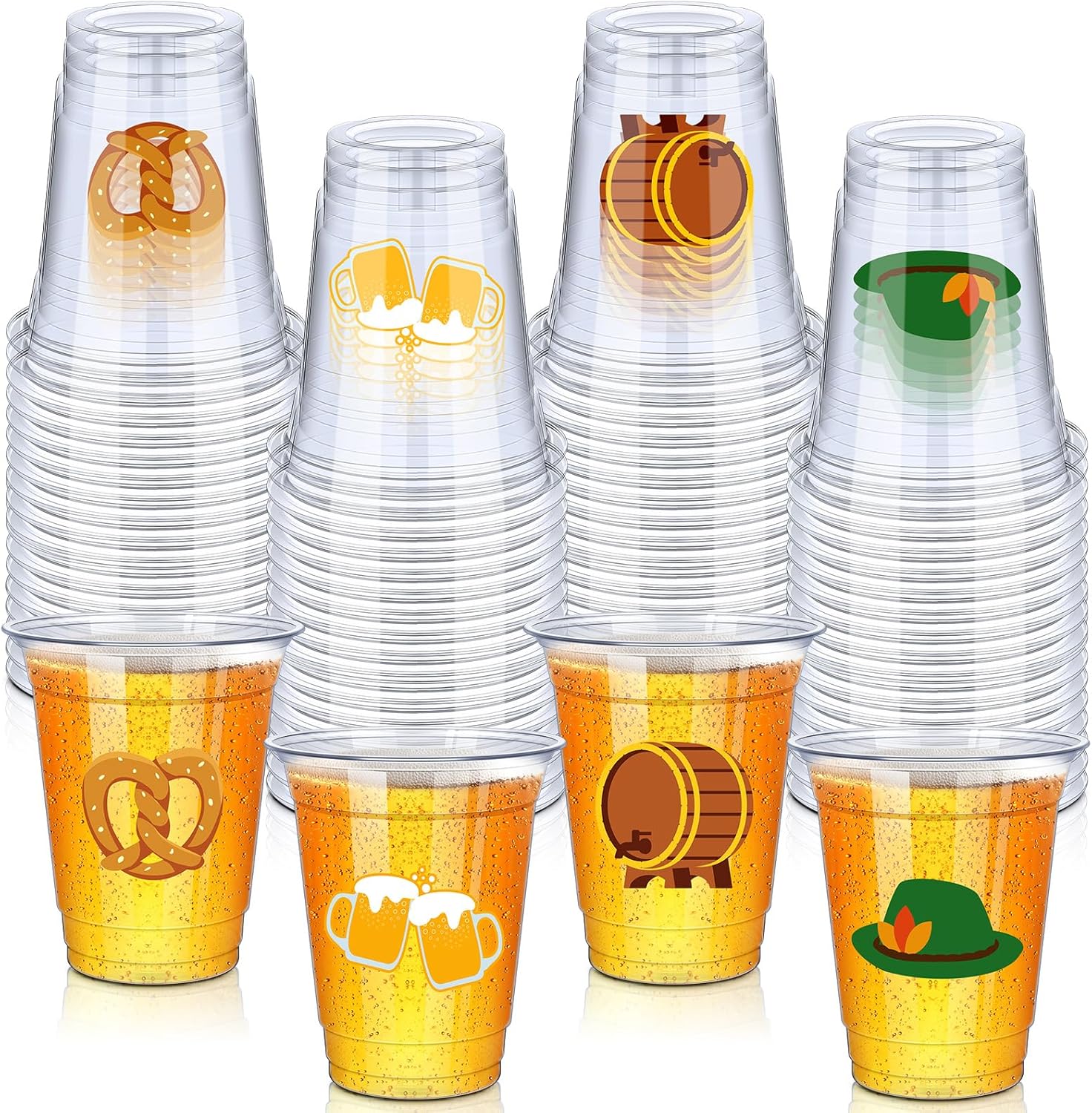 Jinei 200 Pcs Oktoberfest Cups Bulk 12 oz Oktoberfest Plastic Cups Disposable German Beer Drinking Beverage Clear for Party Decoration Festival