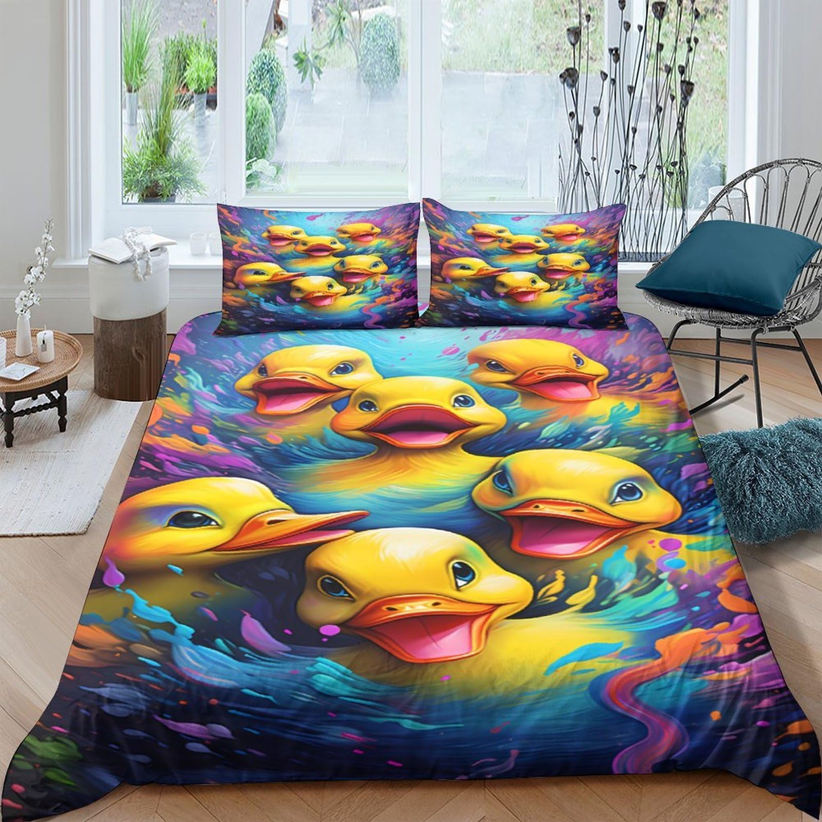 Ctjqhvkz Style-9 3D Printed Vibrant Duck Fitted Sheet Microfiber Soft Cartoon Animal Mattress Cover For Bedroom Guest Room Decor Single（135X200cm）