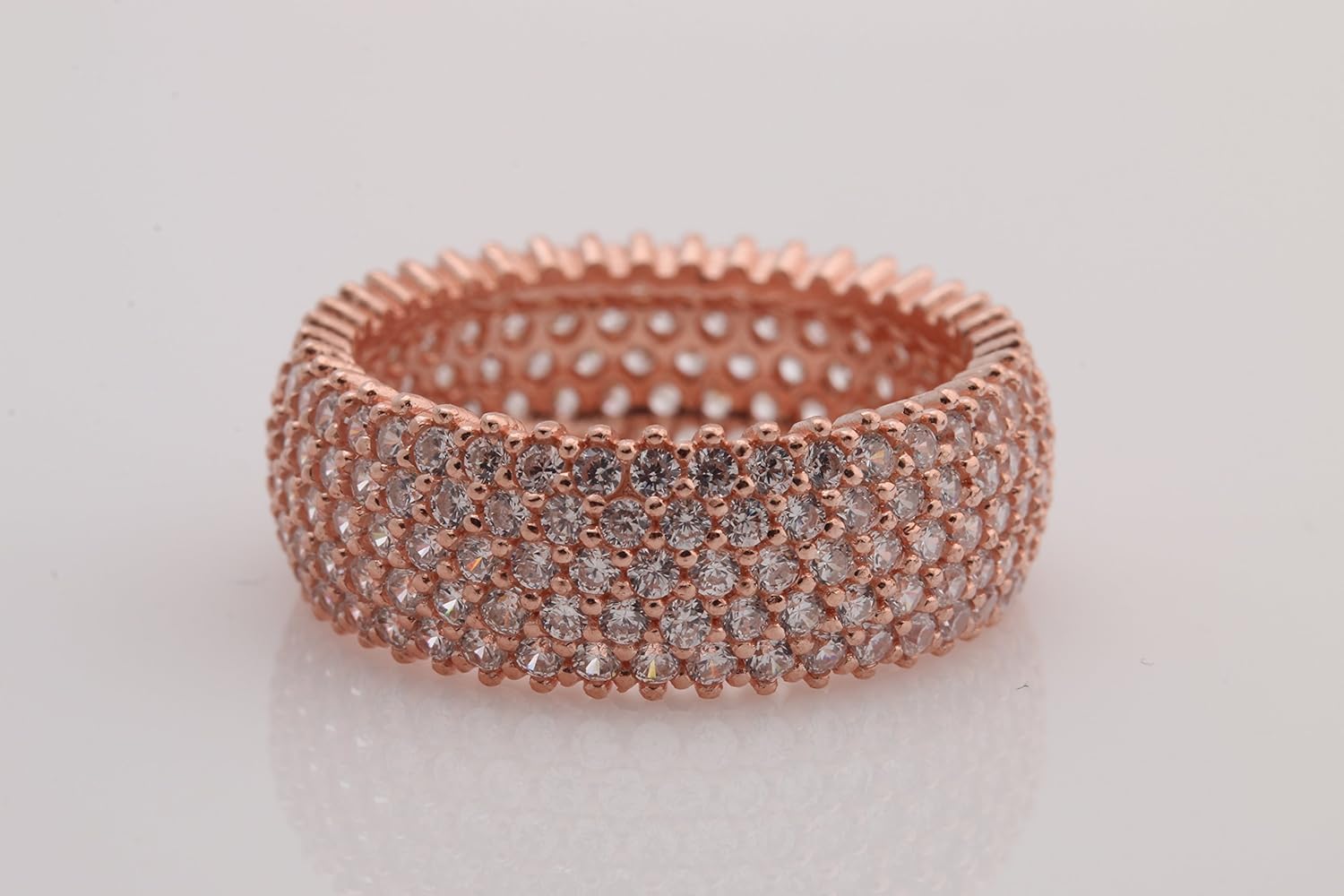 Special Design Turkish Handmade Jewelry 5 Lines Rose Gold Topaz Zircon Stone 925 Sterling Silver Band Ring Size Option