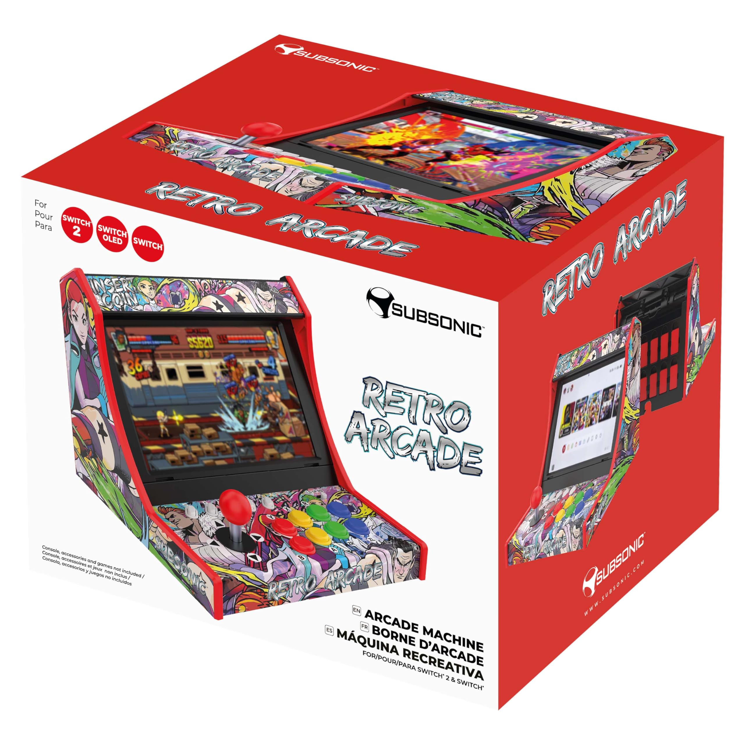Subsonic - Mini máquina recreativa para Switch 2, Switch OLED y Switch – Base de conexión para consola Nintendo con joystick y 8 botones para convertir la consola Nintendo en una máquina recreativa