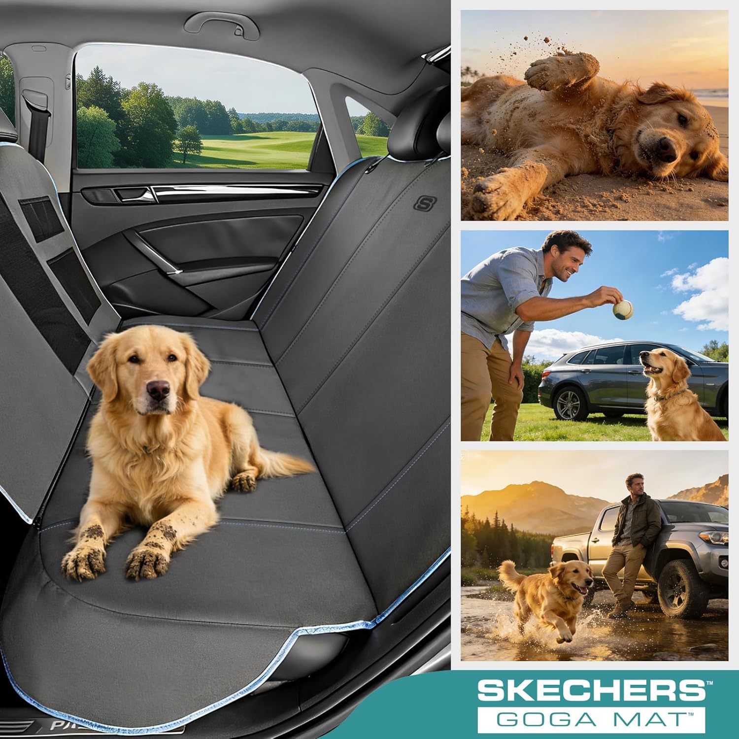 Skechers Dog Car Seat Cover for Pets GOGA MAT, Seat Extender for Dogs Waterproof Seat Cover Hammock Heavy Duty Scratch Proof Nonslip Durable Back Seat Covers for Cars Trucks and SUVs,Gray
