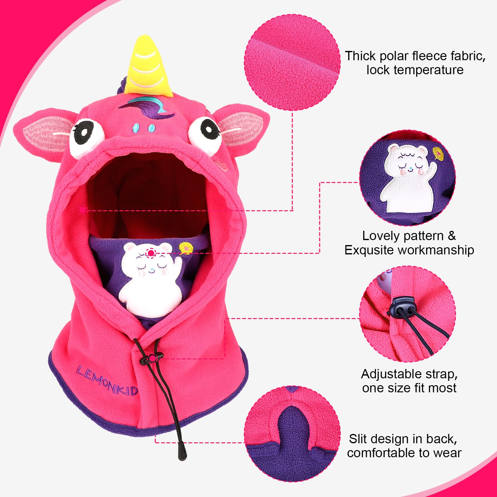 Cagoule d'hiver Thermique pour Enfants 2-12 Ans, Multifonction Coupe-Vent Réglable Masque de Ski, Bonnet en Polaire Chaude, Casquette Cache-Cou Tour de Cou écharpe pour Garçons Filles Plein Air