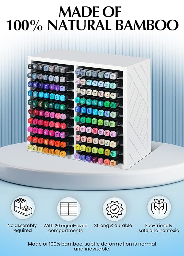 CKIU Bamboo Marker Organizer for Desk, Marker Storage Organizer for 140 Markers,Pens, Pencils and Art Brushes,Wooden marker holder for Home, Classroom and Office Decor, White by CKIU - Used condition - Image 5