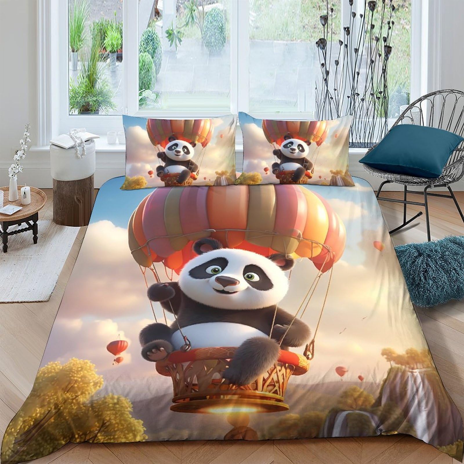 Ctjqhvkz Style-8 3D Printed Panda Balloon Fitted Sheet Microfiber Soft Slip-Resistant Cartoon Bed Cover For Bedroom Dorm Mattress Decor Single（135X200cm）