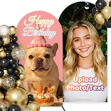 BEXOA Custom Arch Backdrop Cover - Personalized Arch Cover with Picture Text for Baby Shower Birthday Party Wedding Graduation Holiday, 4 to 7.2FT Standard 01