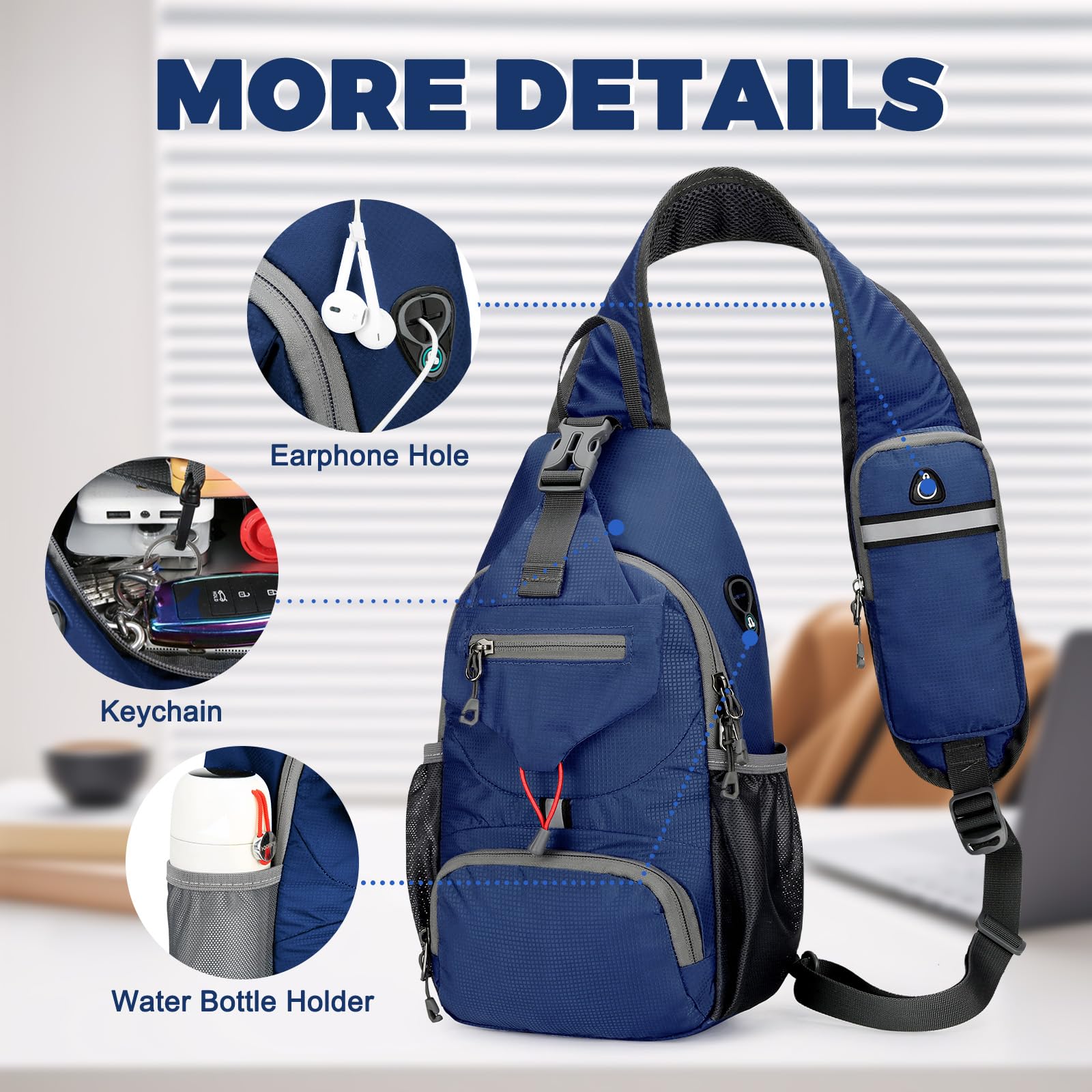 Aucuu Sling plecak, torba na klatkę piersiową, mała torba na ramię, wielofunkcyjna torba crossbody, torba na ramię z otworem na słuchawki, plecak na ramię, na wędrówki, podróże, wspinaczkę, dla