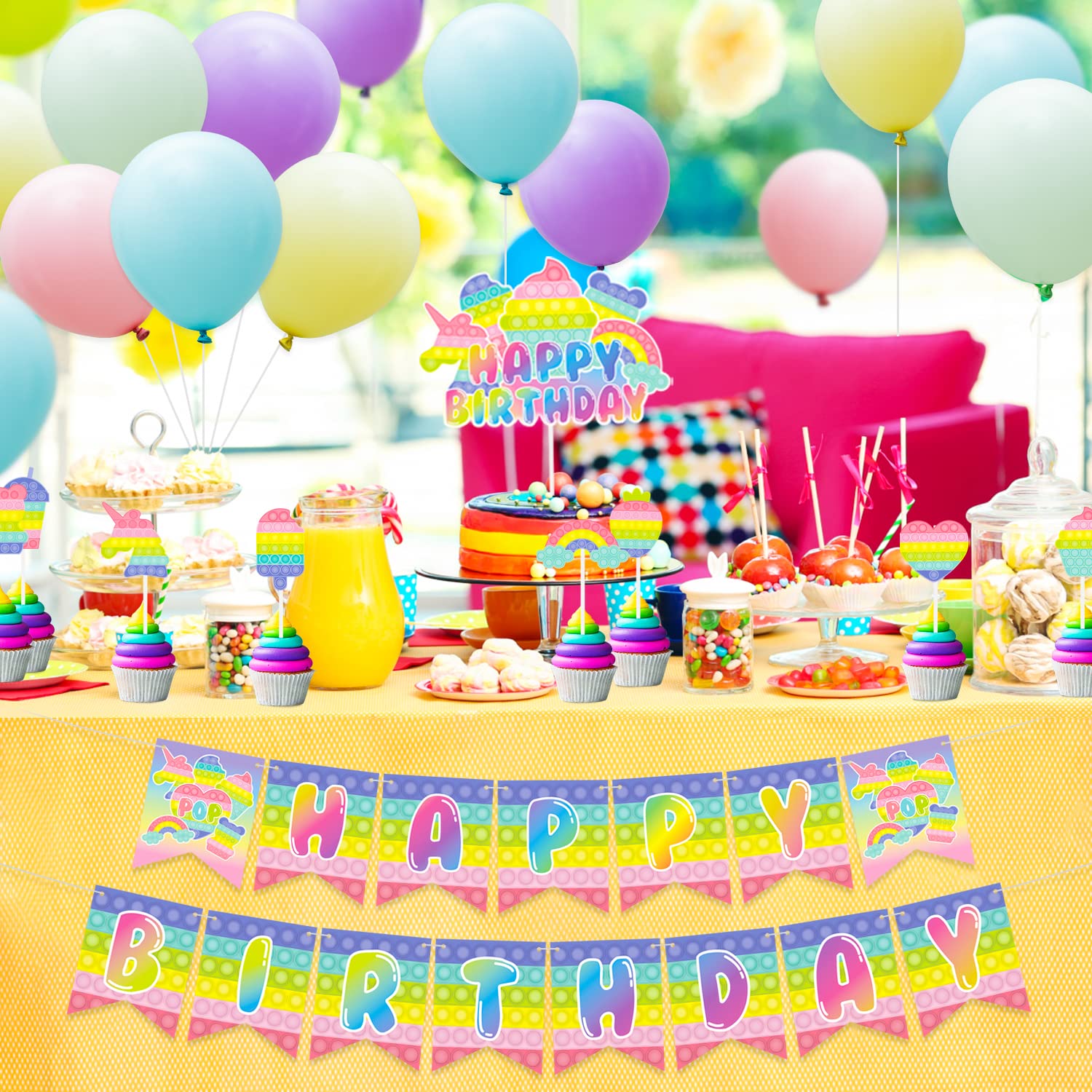 Z1juce 76PCS Pop Fidget Toy Party Decorations for Kids, Girl Pastel