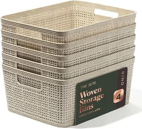 BINO | Woven Plastic Basket | Small (Natural), 5-Pack |