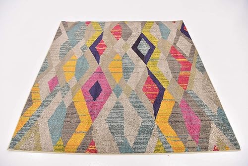 Miniatura 5 de Unique Loom Sedona Collection Southwestern, envejecida, sobreteñida, moderna, tribal, alfombra de área abstracta, 6 pies, multicolor y beige