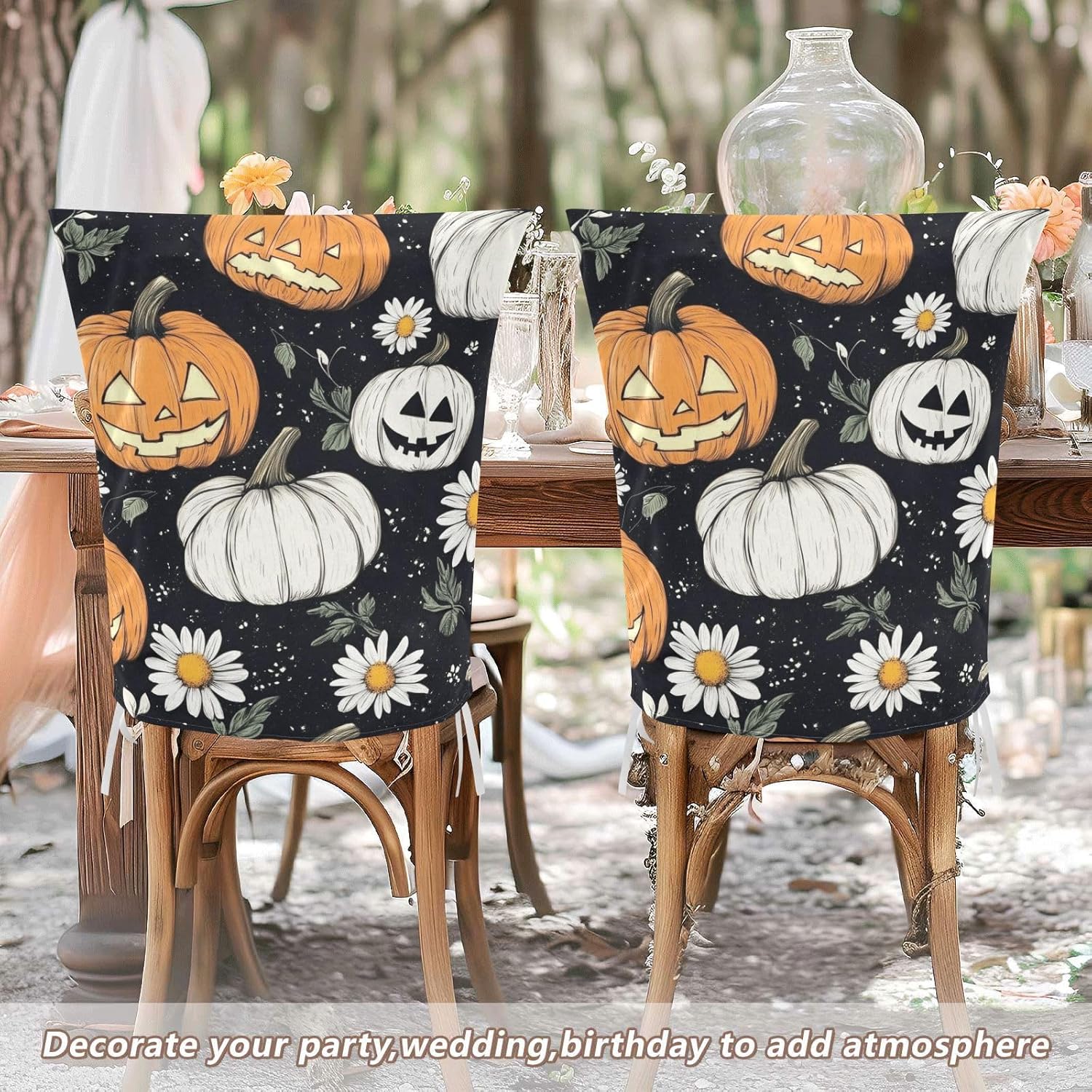 ALAZA Pumpkins Flowers Chair Back Cover Set of 6, Washable Reusable Removable Chair Slipcovers Decorative Chair Cover for Home Kitchen Wedding Party