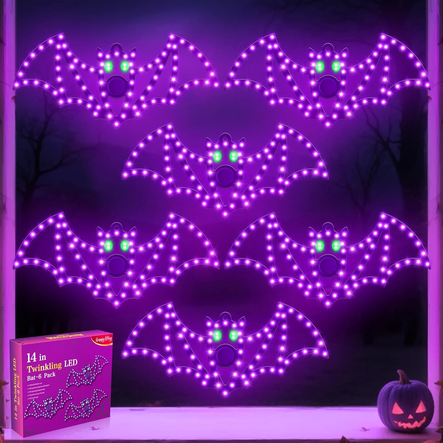 6 Pack 14" Halloween LED Bat Silhouette Lights