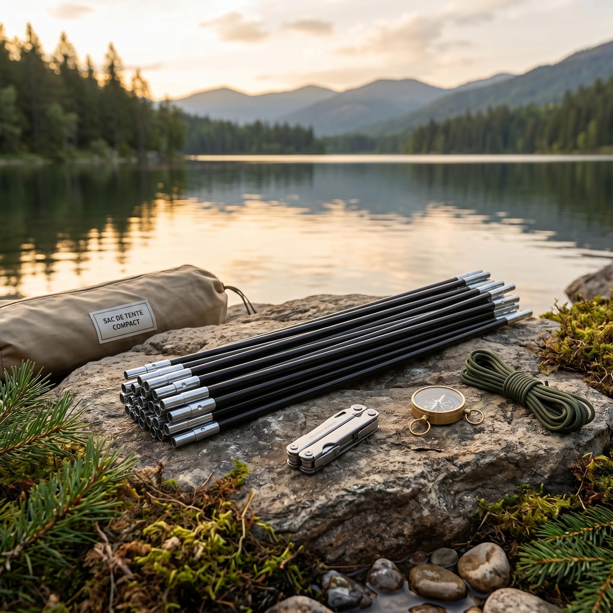 2pz Pali per Tenda, 340cm 7 Sezioni Pieghevole Bastoncini per Tende da Campeggio Asta in Fibra di Vetro Pali di Supporto per Tenda Kit per Tende da Campeggio per 2 Persone | In fibra di vetro, pieghevoli, 7 sezioni, per tende da campeggio 2 persone