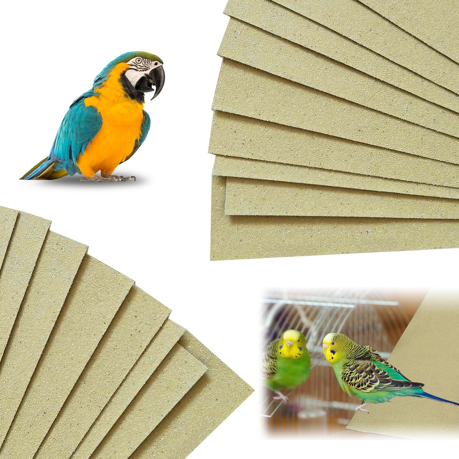 40 Stück Kiespapier für Vogelkäfig, 43 x 28 cm Sandblätter für Vogelkäfige Vogelkäfig-Kies Einfach zu Reinigendes Sandpapier Kalziumpapier für Papageien Sittiche Nymphensittiche Wildvögel