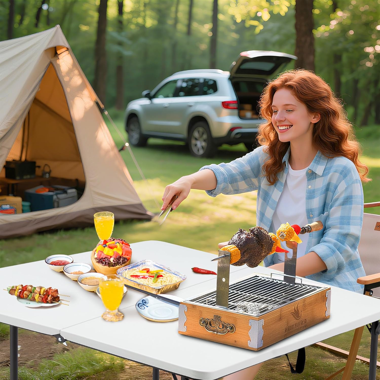 34" Folding Table, Portable Square Camping Card Table with Collapsible Legs & Carrying Handle, Plastic Tables for Outdoor Cooking,Camping,Picnic, Office, Party, White