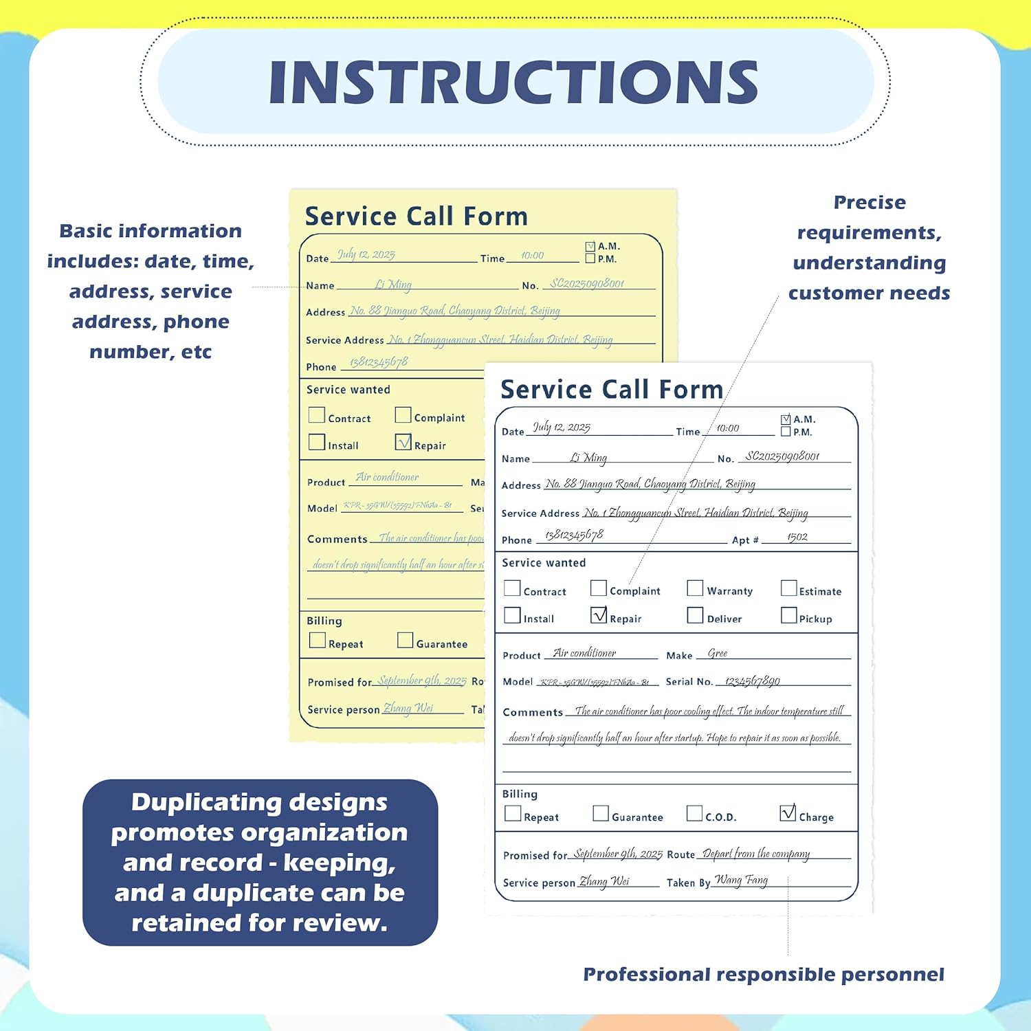 400 Sets Service Call Correspondence Forms Book 8.5x11 Inch 2 Part Carbonless 4 Message Sets per Page Call Log Book Phone Message Book Invoice Receipt Book for Repair Service (2)