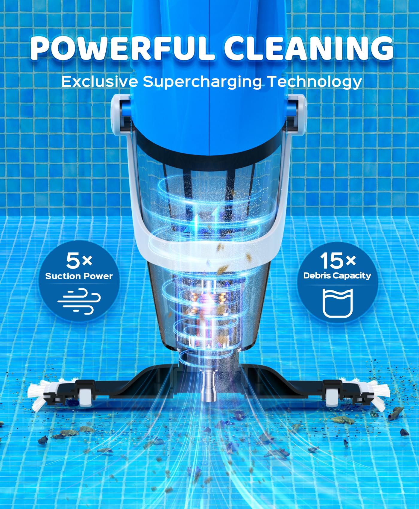 Pool Vacuum for Above Ground Pool with a Telescopic Pole, 80Mins Runtime, Handheld Rechargeable Pool Cleaner with 18.5 Gallons/min Powerful Suction for Above Ground/Inground Pools, Hot Tubs, Spas - 2