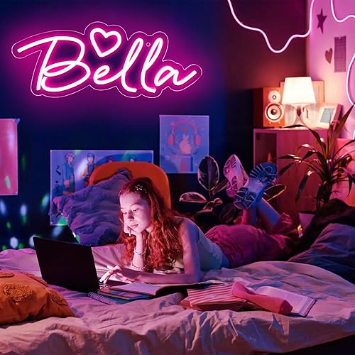 Miniatura 7 de Letrero de neón grande con nombre de Bella para decoración de pared, luz LED de neón para dormitorio de niños, decoración de fiesta de cumpleaños,