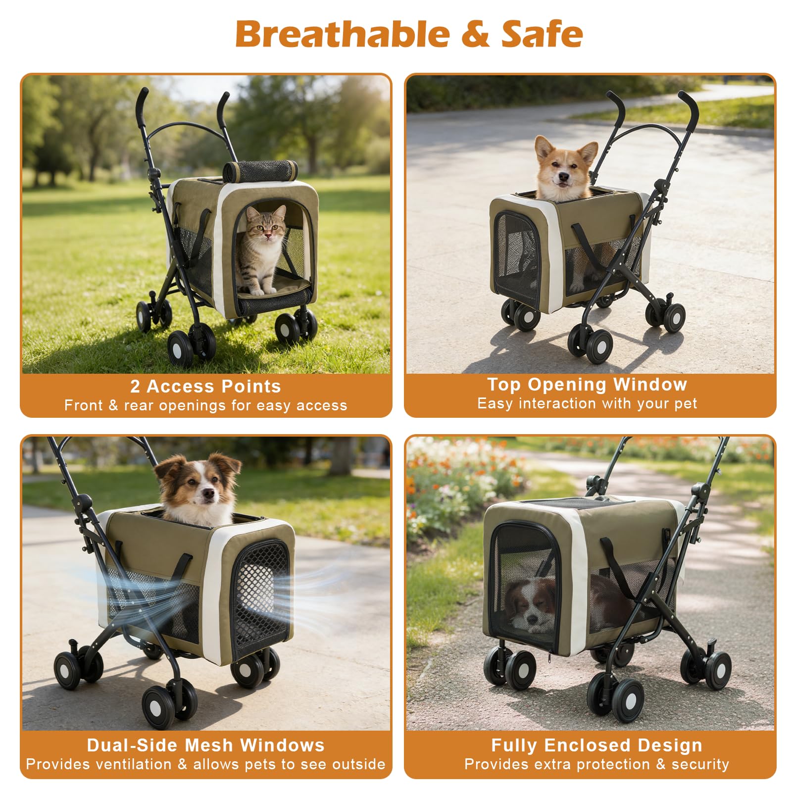 Poussette pour Chiens et Chats 30 kg, Poussette/Transporteur 2 en 1 pour Animaux de Compagnie, Panier Pliable à Deux Points d'entrée, Promeneur de Chien Portable en Plein air