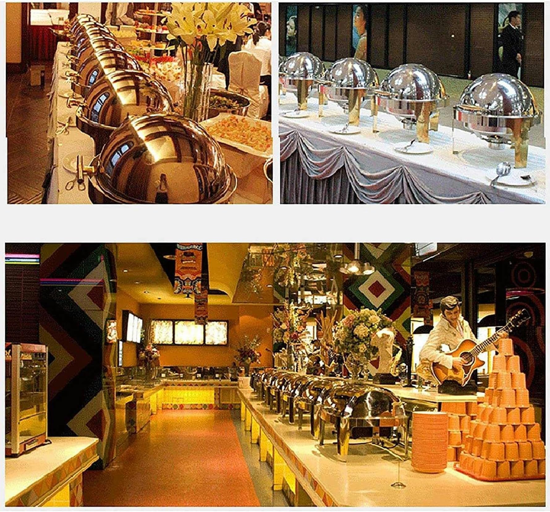 Scaldavivande in acciaio inox, set scaldavivande per buffet, con supporti per carburante, padella per cibo e vaschetta dell'acqua, per matrimoni, feste, banchetti, eventi di catering, naturale, 48,2 x