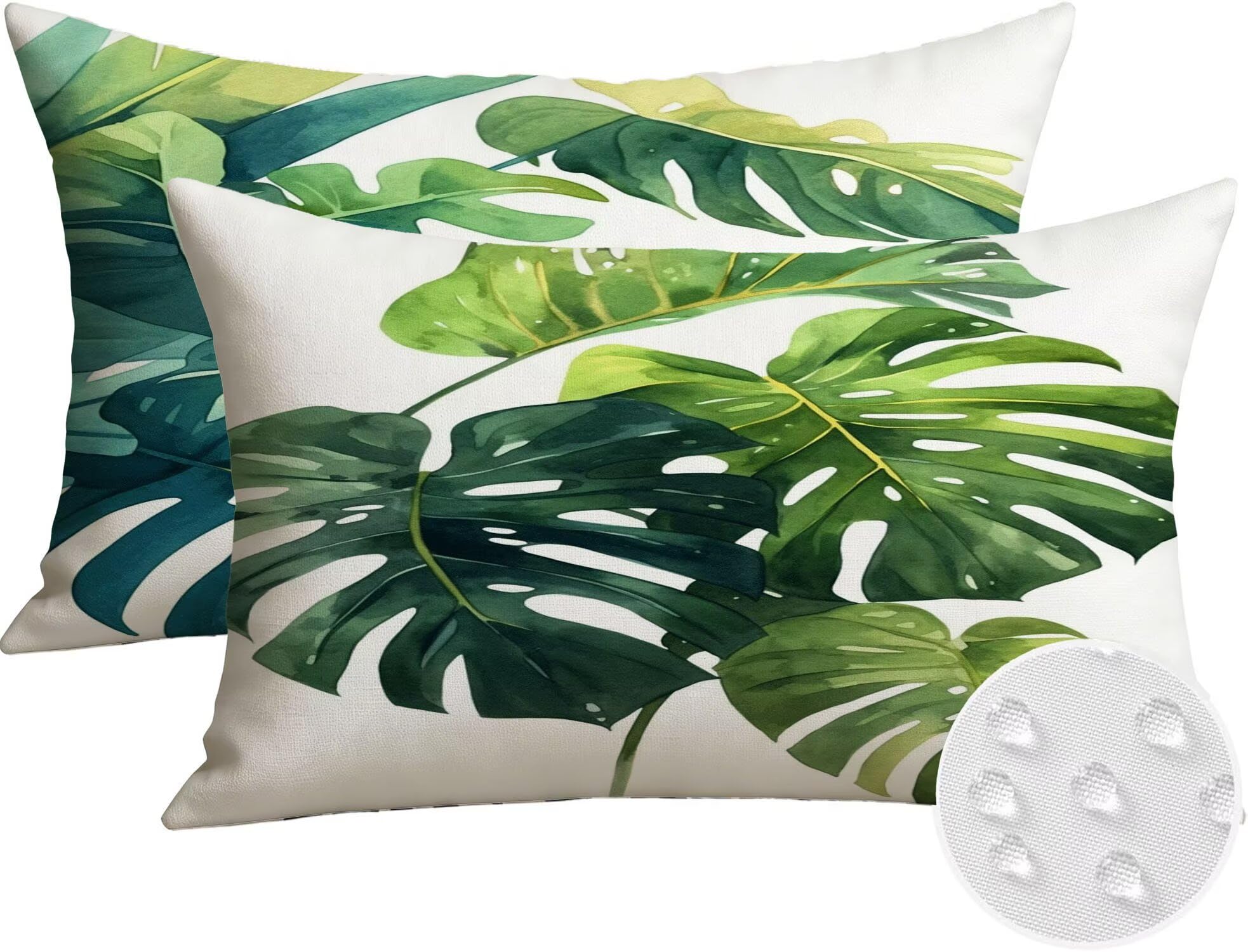 Housse de Coussin Canapé Vert 50x60cm Exterieur Impermeable Feuilles Tropicales Taie D'oreiller Décoratif Aesthetic Housse Coussin Decoration pour Chambre Sofa Jardin Balcon Terrasse Lot de 2. T-2737