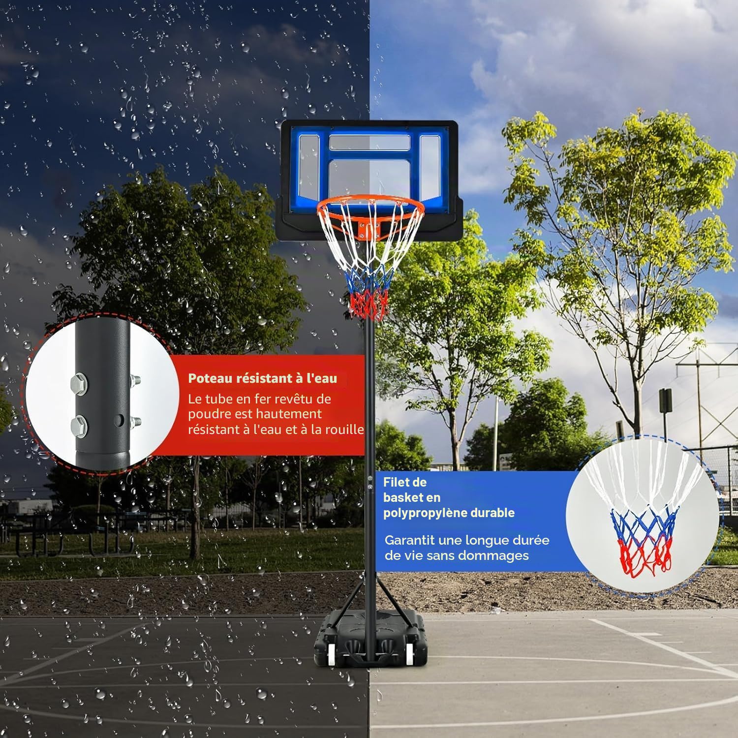 FANTASK Panier de Basket réglable en Hauteur de 90 à 210 cm avec Support et 2 Roues, Panier pour Enfants, Adolescents, Bleu