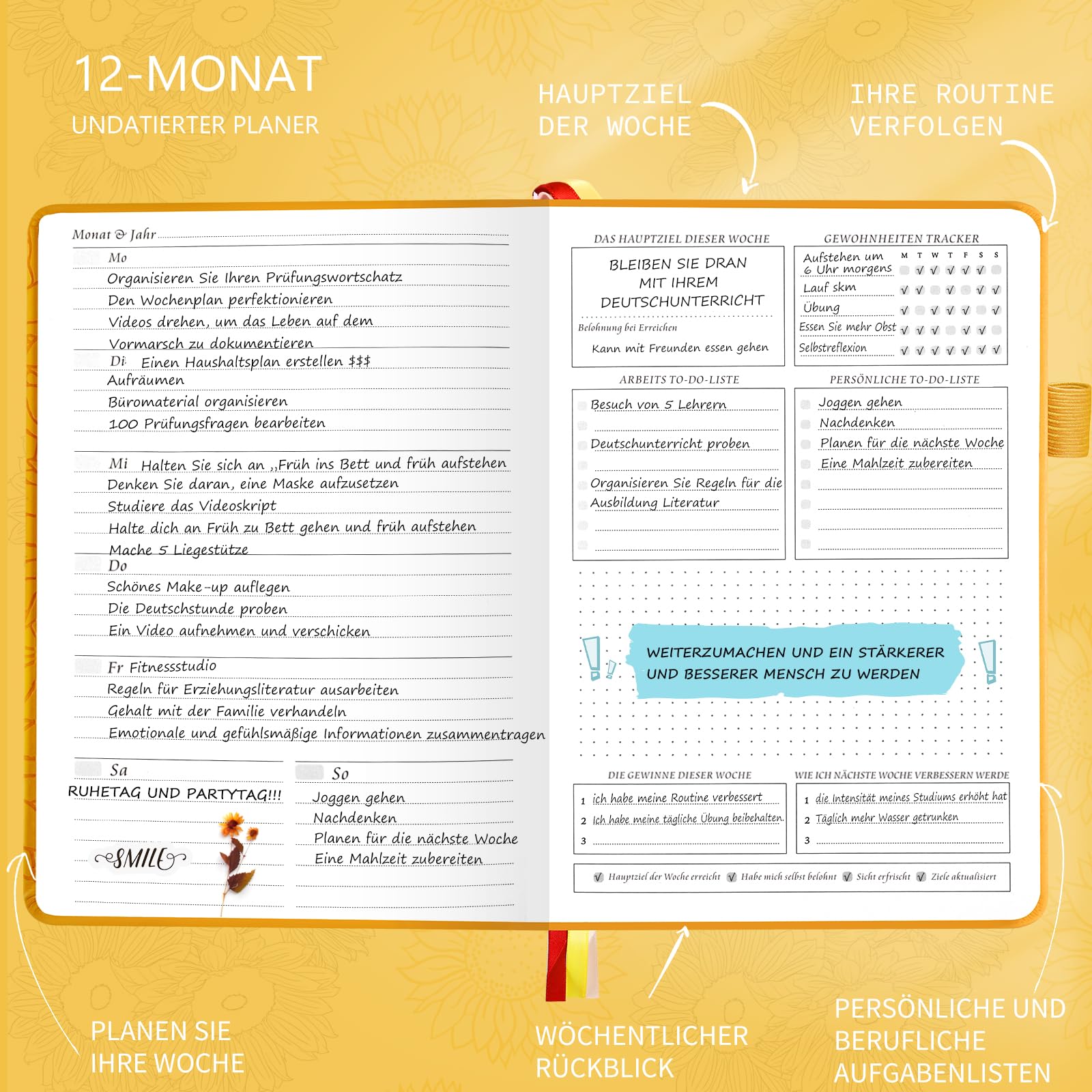 Undatierter, luxuriöser Wochen- und Monatsplaner (gelb)