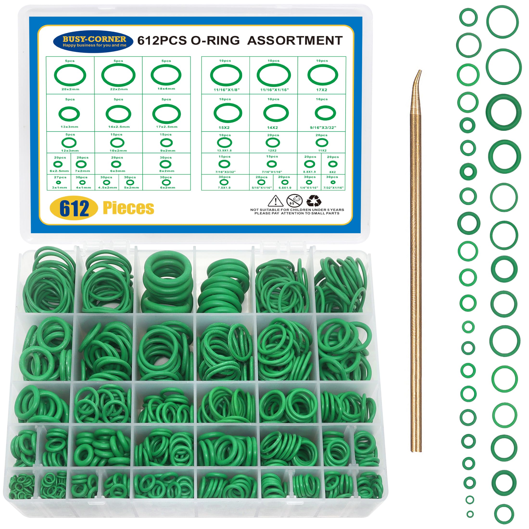 612PCS 36 Sizes SAE Metric O Ring Kit with O-Ring Pick & Installation Tools Rubber Washer Orings for A/C Professional Plumbing Automotive