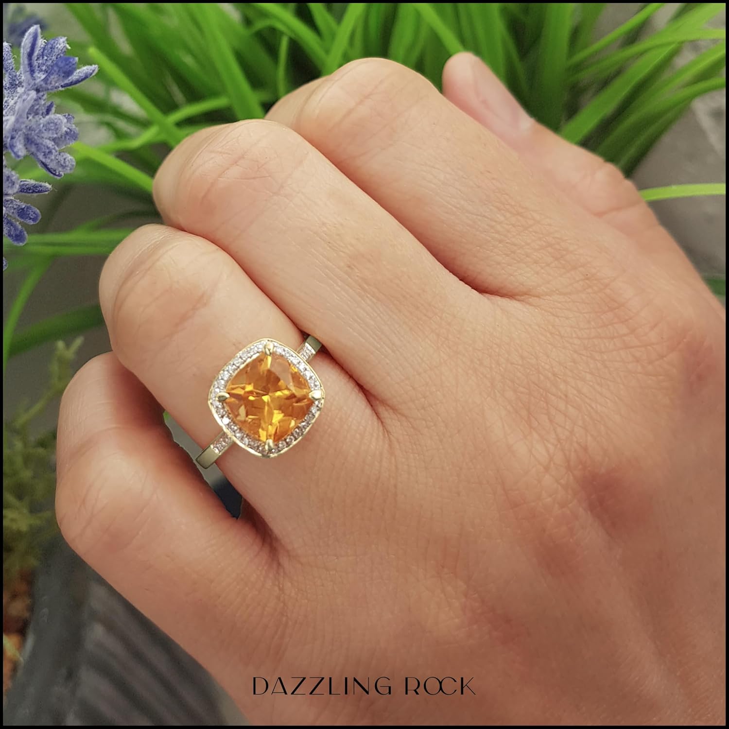 Dazzlingrock Collection 10K 8 MM Cushion Gemstone & Round White Diamond Ladies Bridal Halo Engagement Ring, Yellow Gold