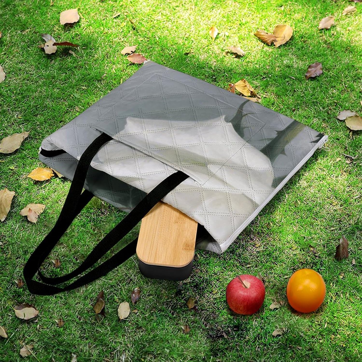 White Blooming Floral Picnic Blanket 150x100cm, Foldable 2-in-1 Picnic Mat and Tote Bag Portable Waterproof Beach Mat Sandproof Outdoor Blanket for Park, Hiking, Beach, Camping, Travel