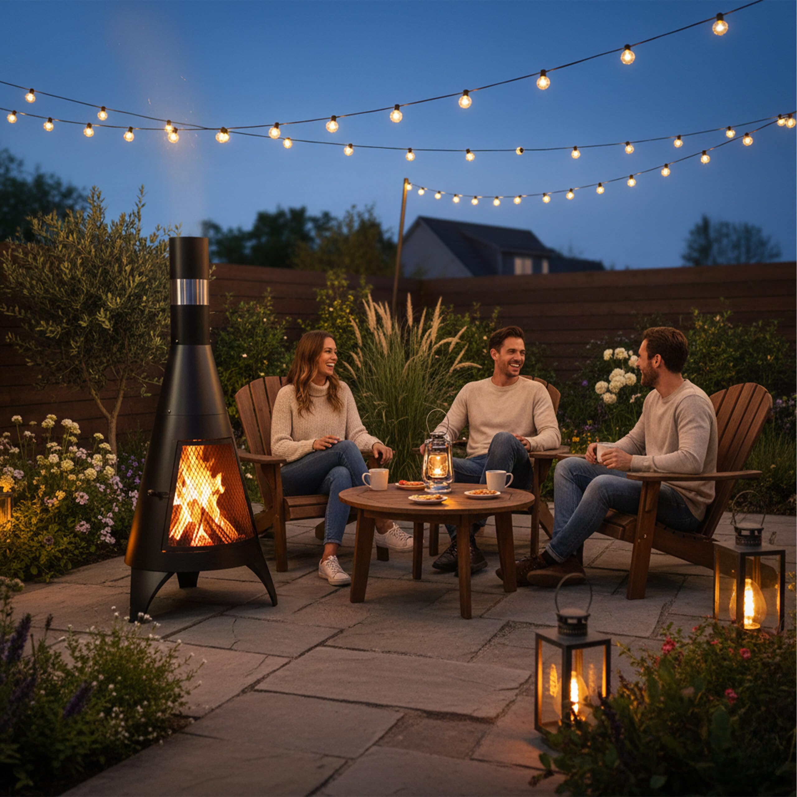 Relaxdays Terrassenofen mit Funkenschutz Tür, dekorative Feuerstelle für Holz, Gartenofen, HxD: 120x45cm, Stahl, schwarz