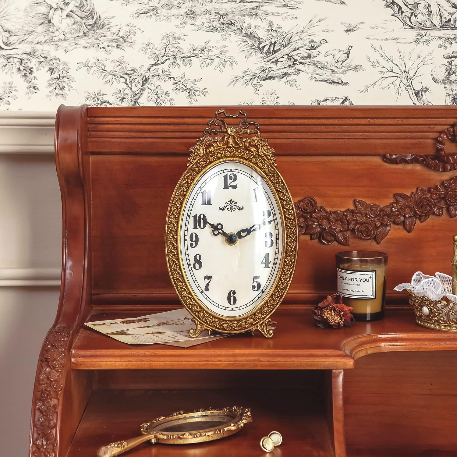 NIKKY HOME Gold Table Clock Silent Non-Ticking, Small Shelf Desk Top Clock Battery Operated Classic Home Decor for Fireplace Mantel, Desktop, Countertop