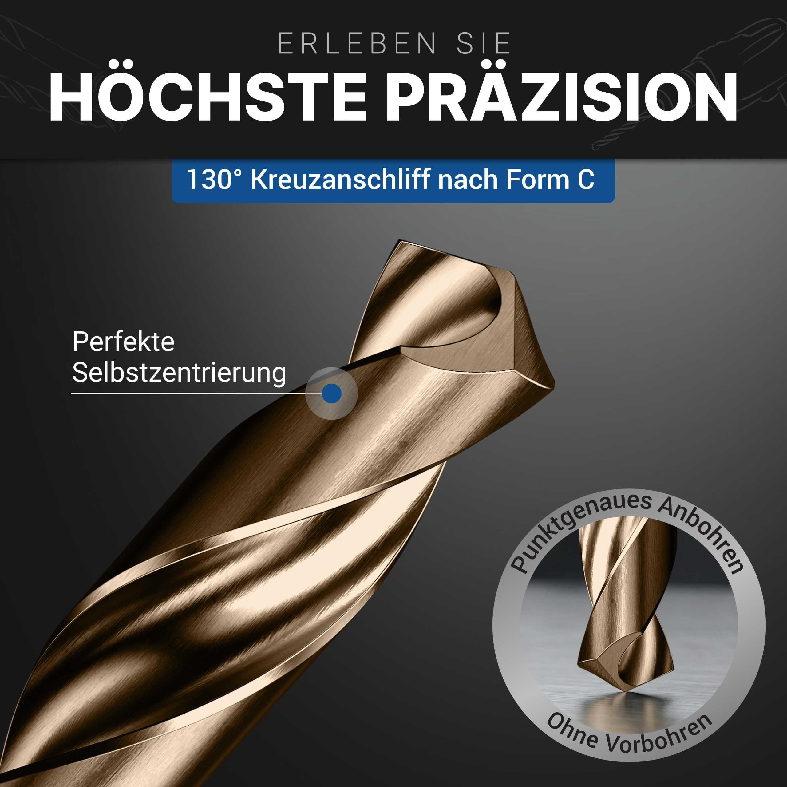 Juego de brocas para metal HSS Cobalt, 19 piezas, HSS Co5, broca profesional de 1-10 mm