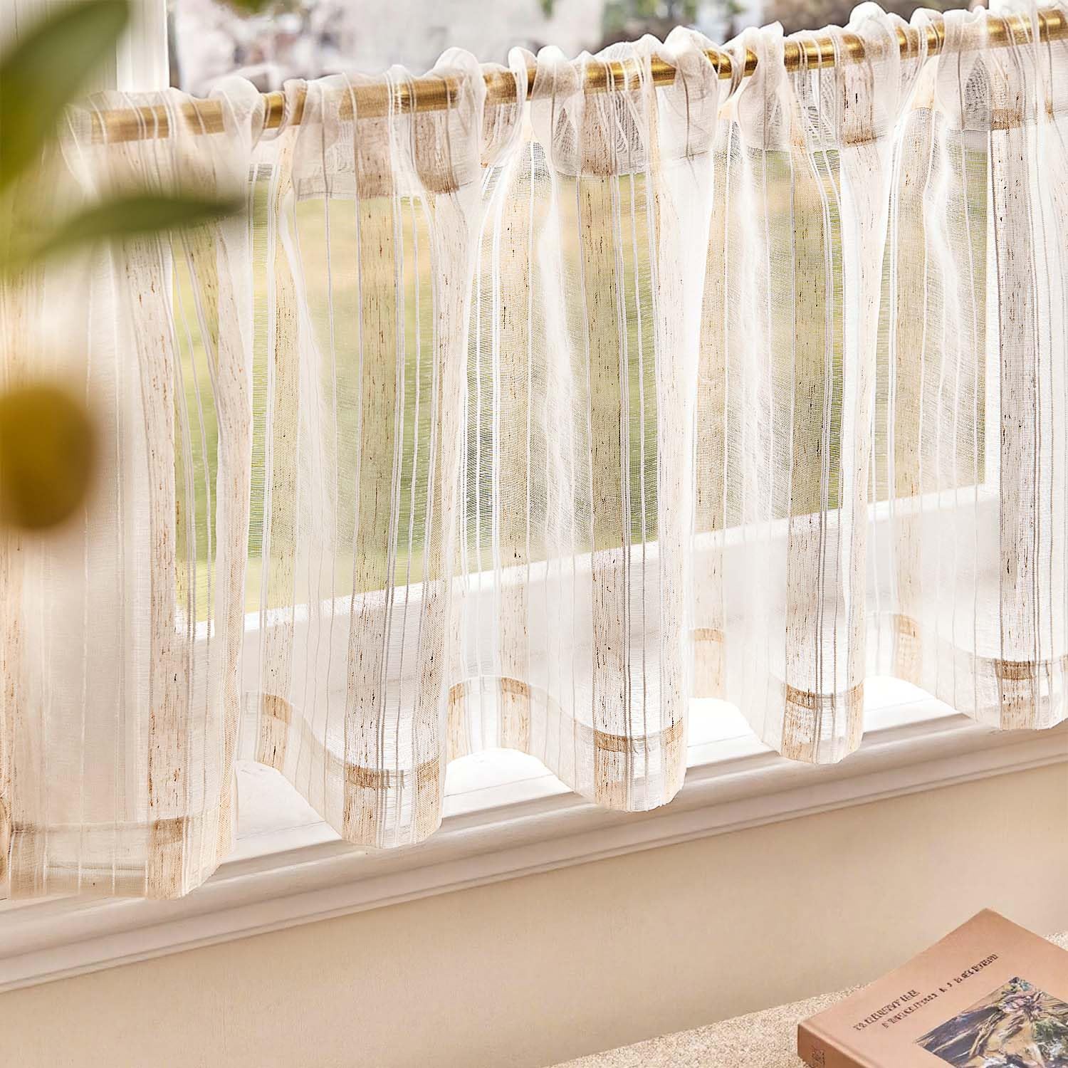 VANGAO Voile Scheibengardine Transparente Bistrogardine Sheer Unifarbige Tunnelzug Küchenvorhang