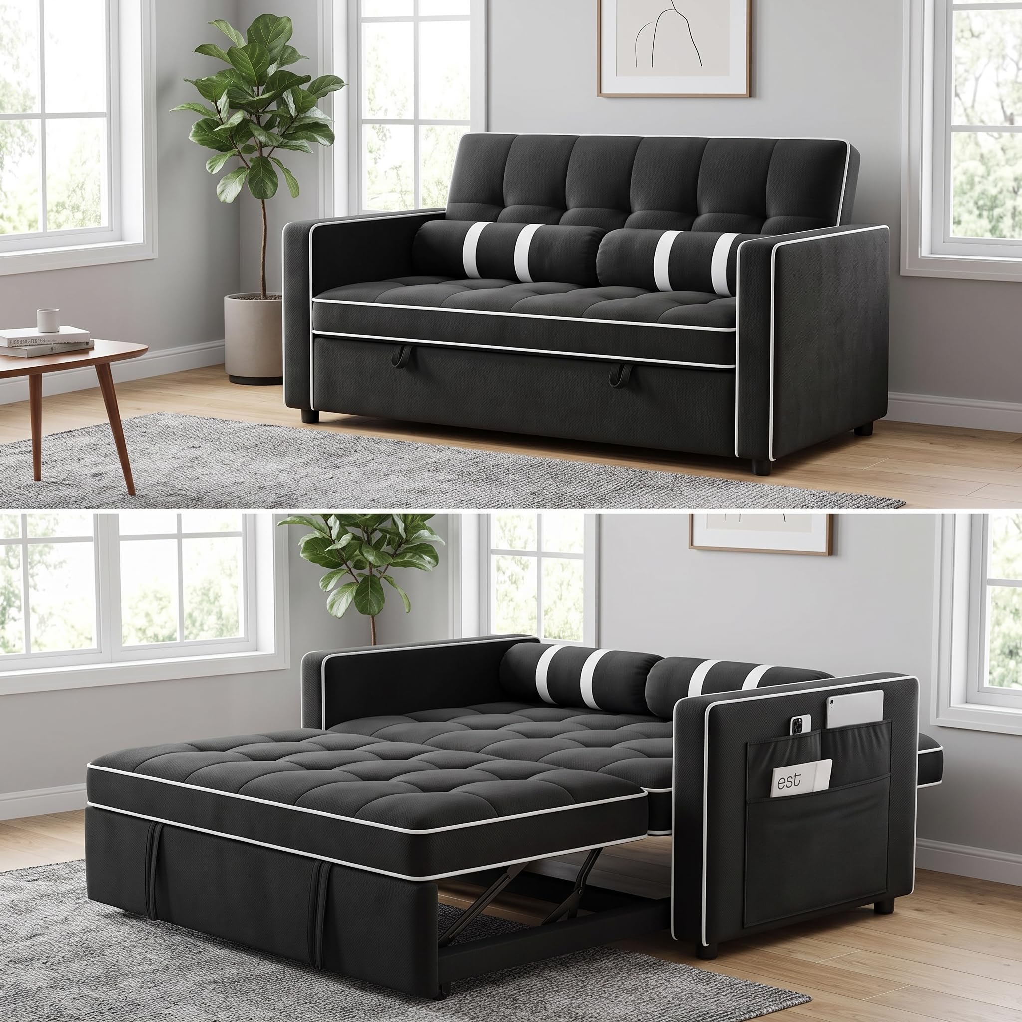 Photo 1 of Marsail Futon Sleeper Sofa Bed, Convertible, Graphite Black