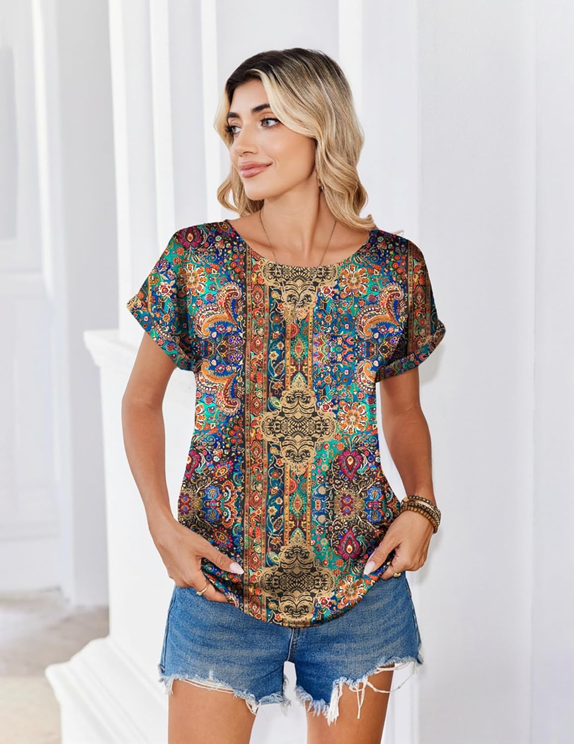 Zeagoo Satin Blouse for Women Business Casual Outfit Short Sleeve Tops Crewneck Tshirt Silk Shirt Summer Clothes - Image 5