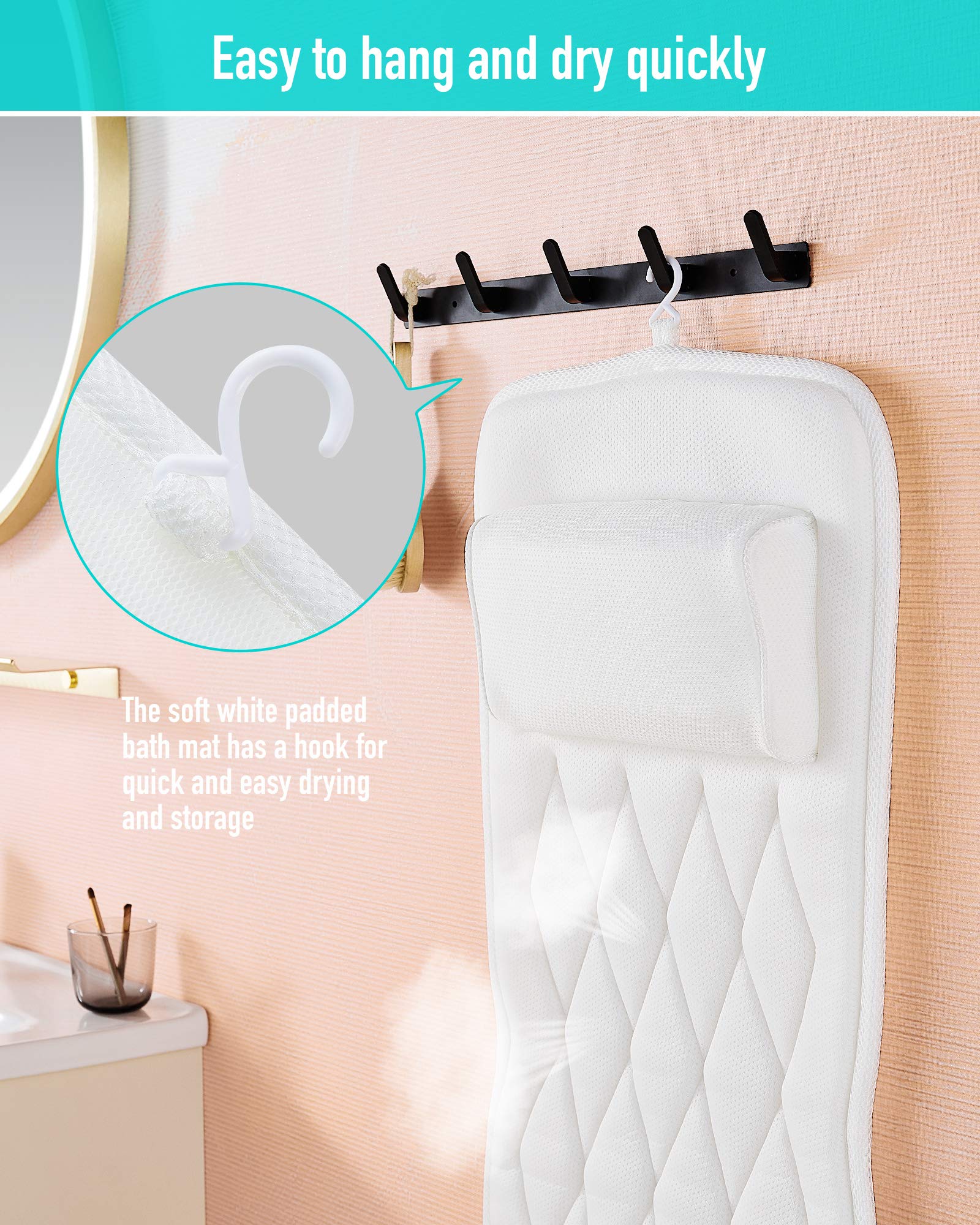 Badewanneneinlage Mit Kissen, Ganzkörper Badematte Kissenmatte mit 3D-Air-Mesh-Technologie 11 Saugnäpfen für Badewanne Badewannenkissen