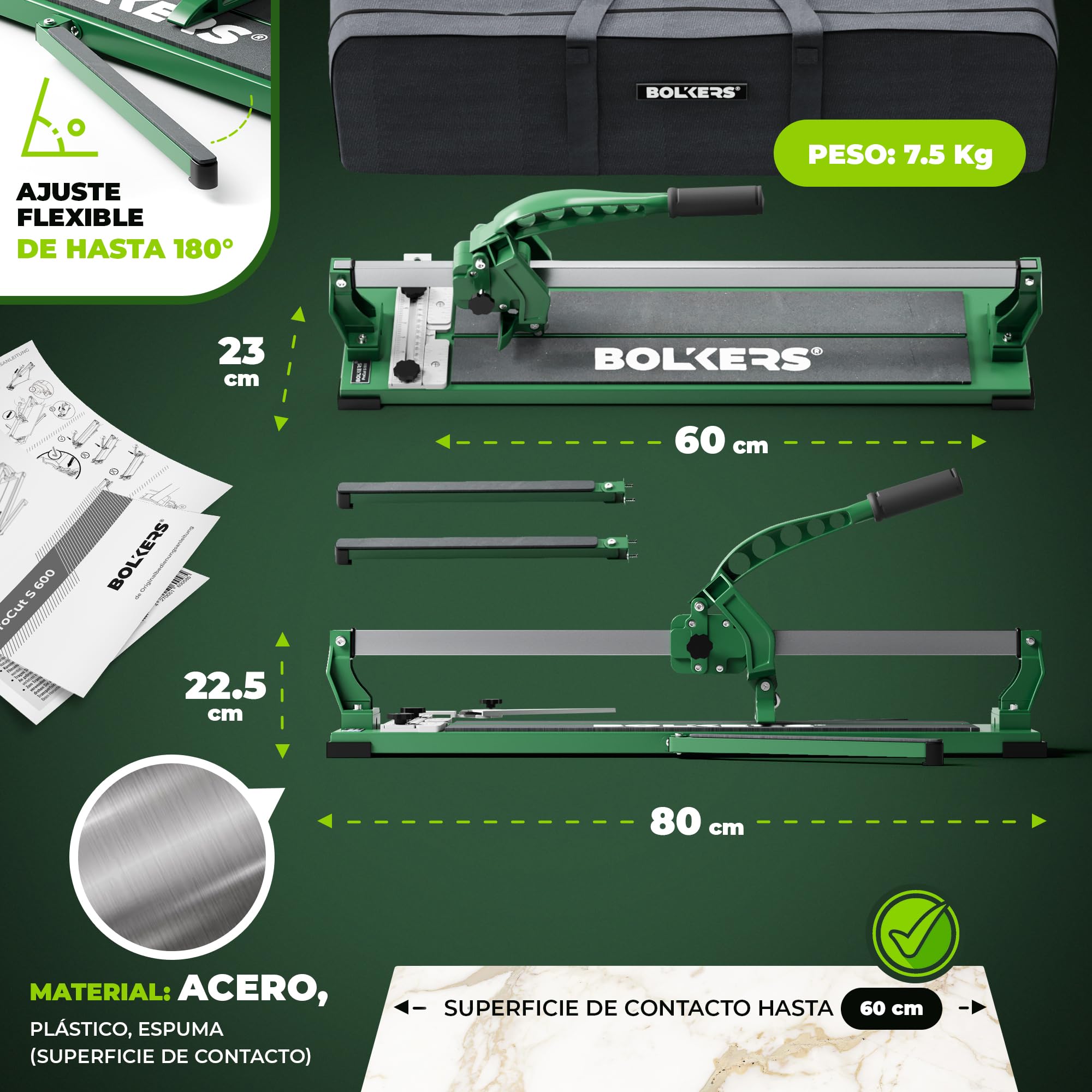 ProCut S 600 cortadora de azulejos - corta azulejos 600mm de longitud de corte - precisión con la rueda de corte de carburo de tungsteno con rodamiento de bolas - con sello magnético