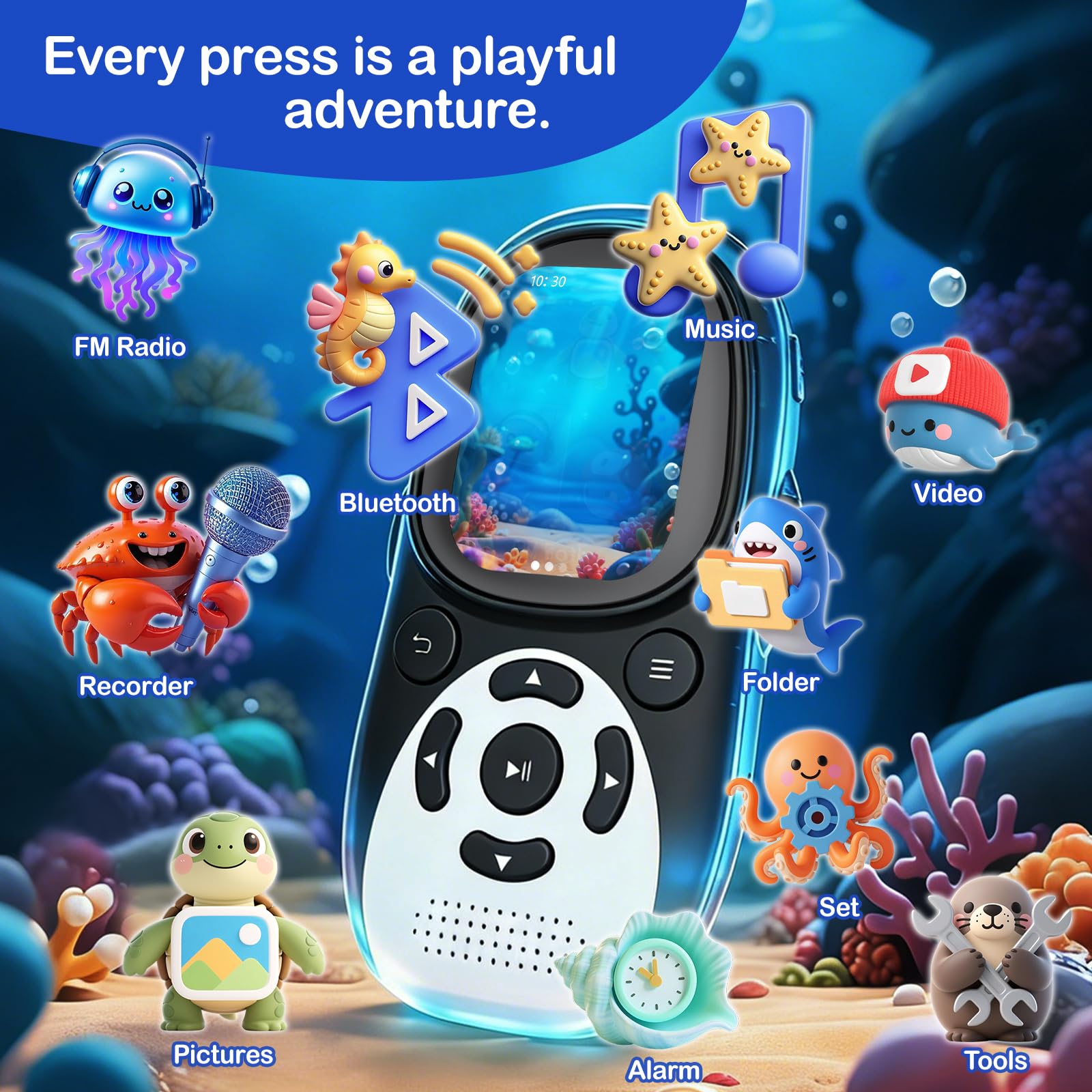 64GB MP3 Player Kinder, Bluetooth 5.3 Lautsprecher Pinguin Design Tragbarer Musikplayer mit 2" IPS Bildschirm, FM Radio, Sprachrecorder, Wecker, 128GB Erweiterbar