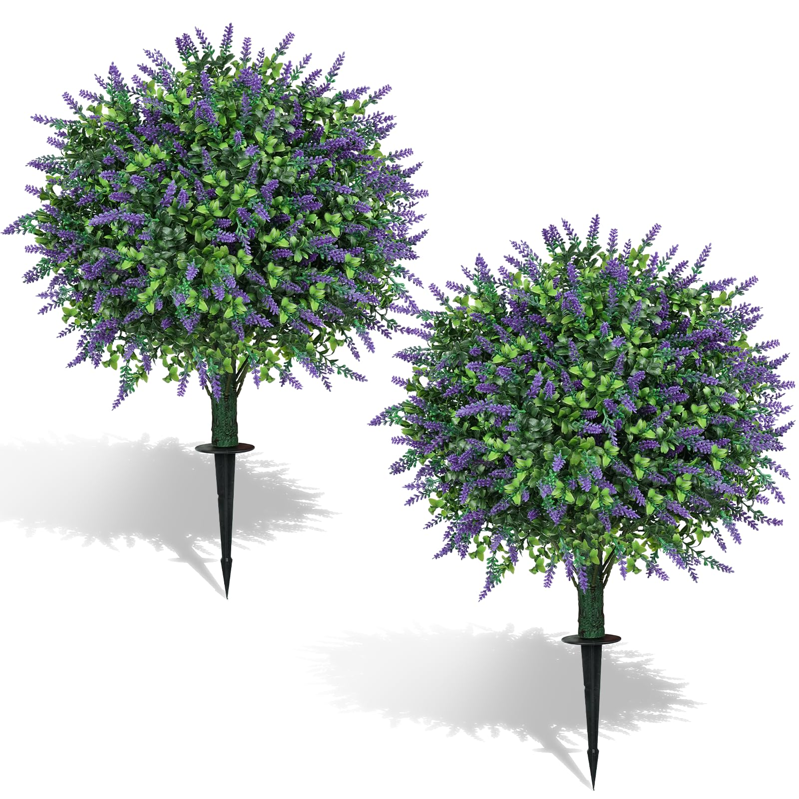 Flores Artificiales Decoracion, Plantas Artificiales Exterior 2 Bolas Topiarias de Boj Falso, Arbustos de Plástico para la Puerta Principal, Jardín y Decoración Interior del Hogar (lavanda)